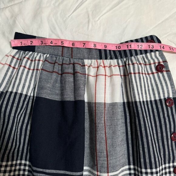 Vintage Americana Red, White, & Navy Plaid Side Button Skirt M - Picture 6 of 6